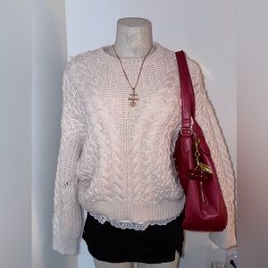 Oversized Cream Cable Knit Sweater